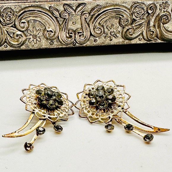 Vintage Deco Rhinestone Statement Earrings - Picture 8 of 8